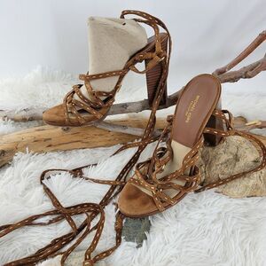 Michael Kors collection brown block heel shoes wrap style